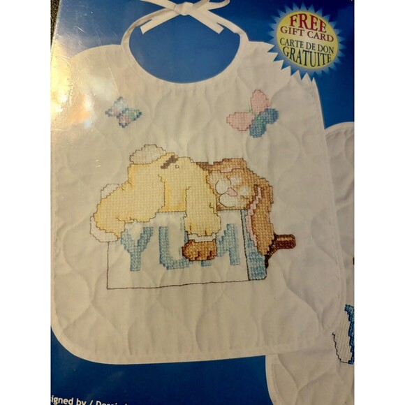 1997 Janlynn Printed Cross Stitch Set of 2 Bibs #54-47 Sleepy Bunnies Bibs  New - Picture 5 of 5